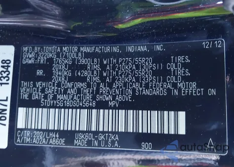 2013 Toyota Sequoia Platinum 5.7L V8 z USA, uszkodzony, nr VIN 5TDYY5G18DS045648